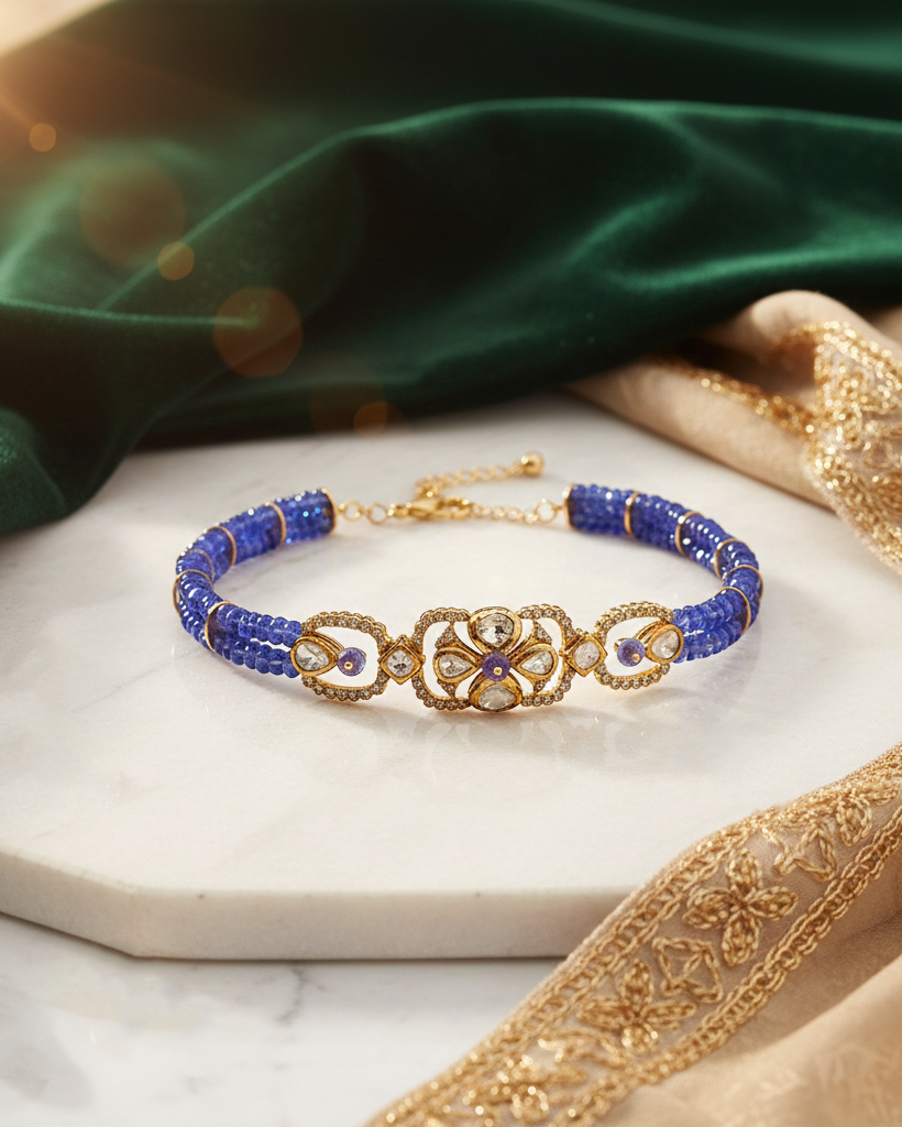 Polki Uncut Diamond Bracelet with Open Back Fliligree Craftmanship - K1BR18YPOL052