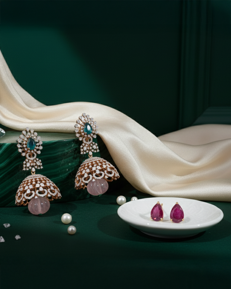 Brilliant Round-Cut Diamond Jumukkas in 18K Yellow Gold with Interchangeable Stones - K1EJ18YDIA013