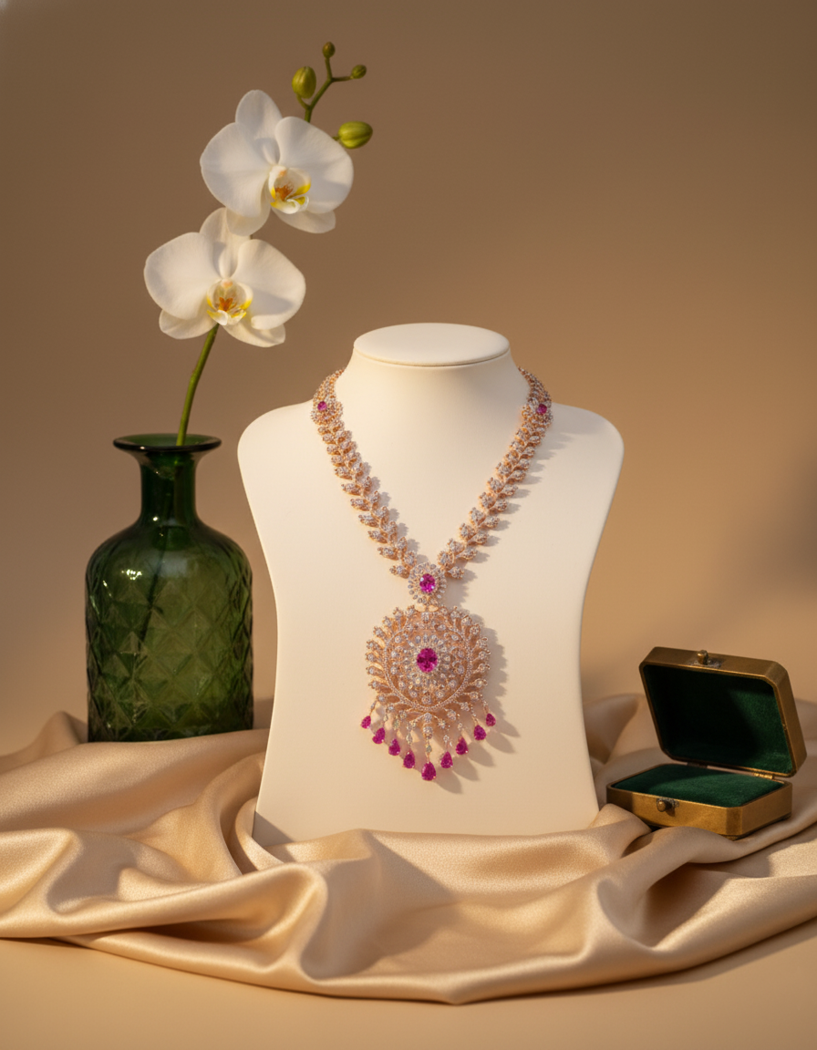 Brilliant Round-Cut Diamond Haram with Pendant in 18K Yellow Gold - K1NK18YDIA031