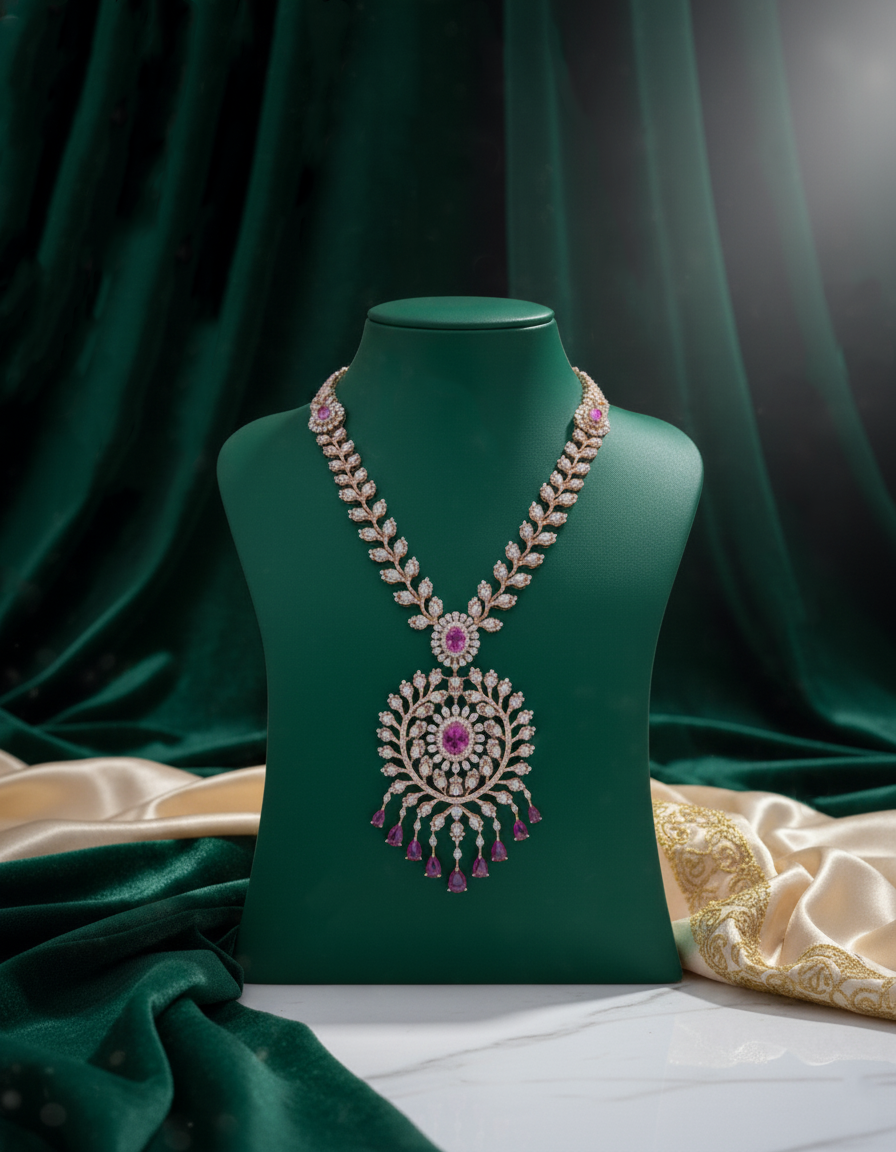 Brilliant Round-Cut Diamond Haram with Pendant in 18K Yellow Gold - K1NK18YDIA031