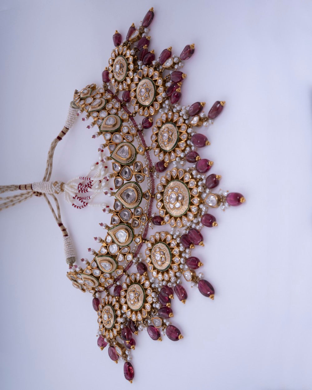Polki Uncut Diamond Fancy Necklace with Enamal Backing - K1NK18YPOL024