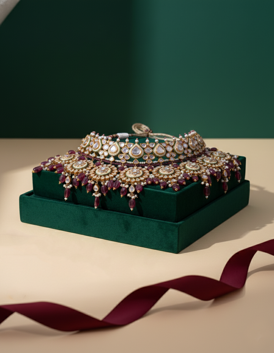 Polki Uncut Diamond Fancy Necklace with Enamal Backing - K1NK18YPOL024