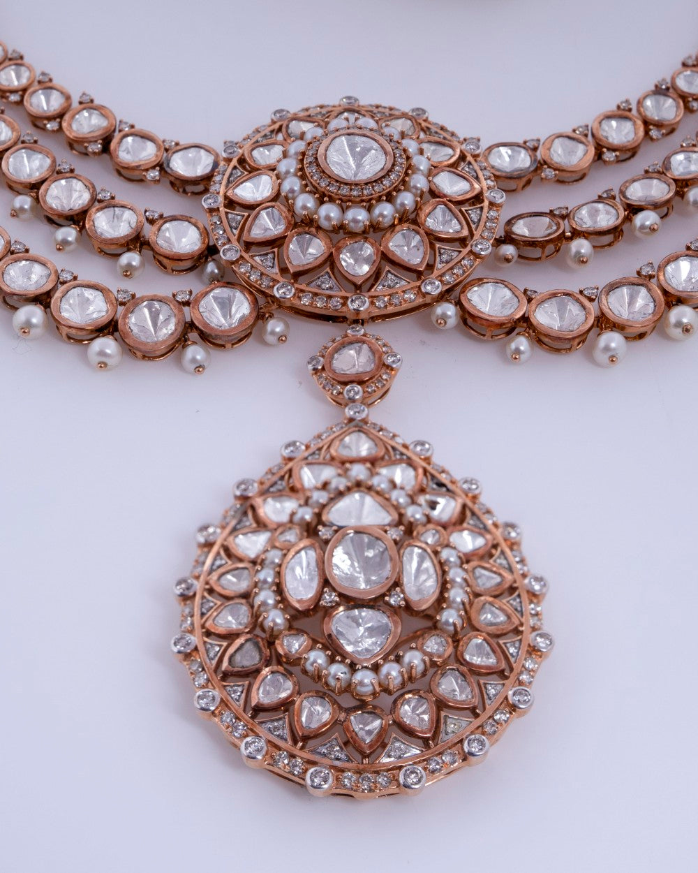 Polki Uncut Diamond Necklace with Open Filigree Back - K1NK18YPOL029