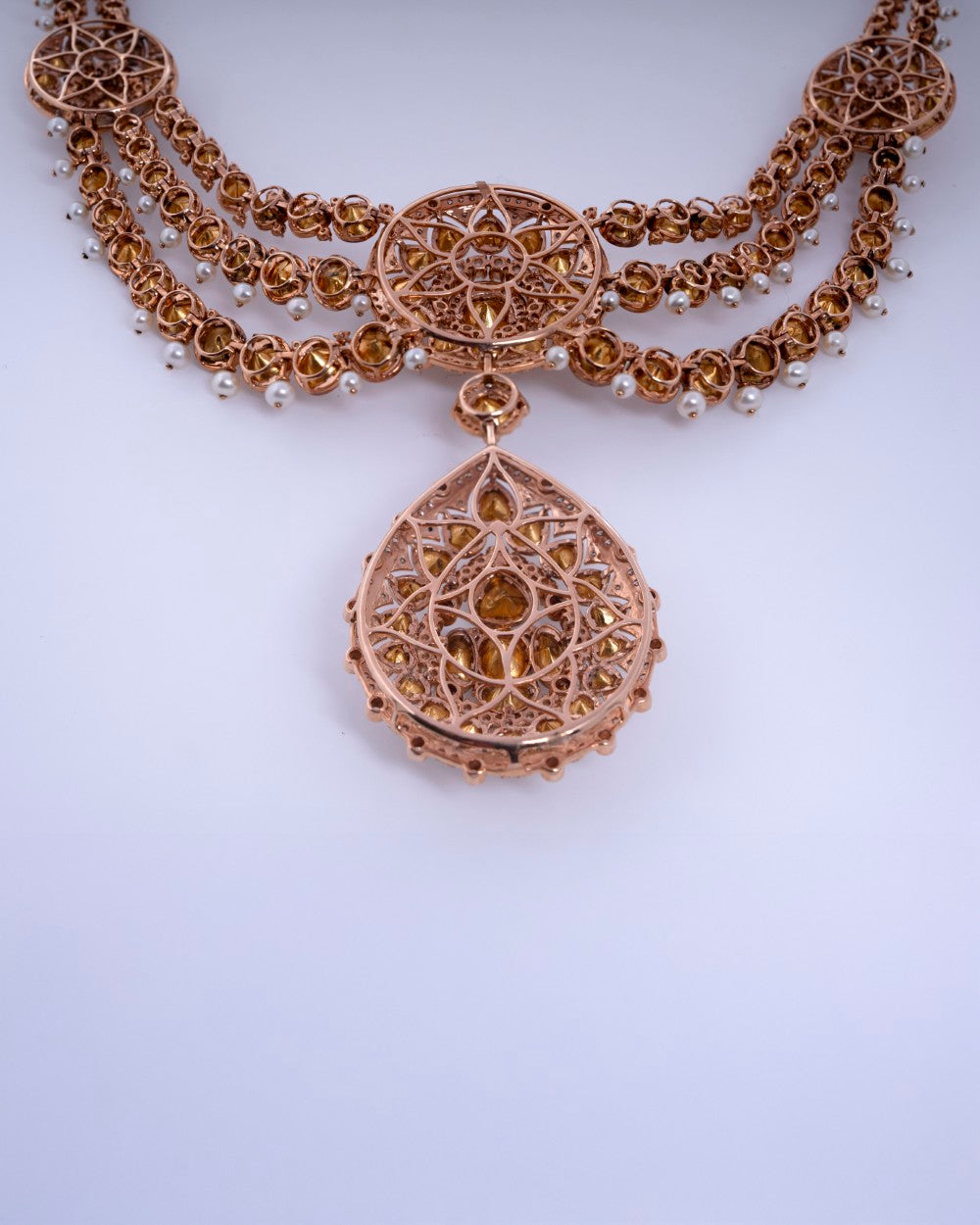 Polki Uncut Diamond Necklace with Open Filigree Back - K1NK18YPOL029