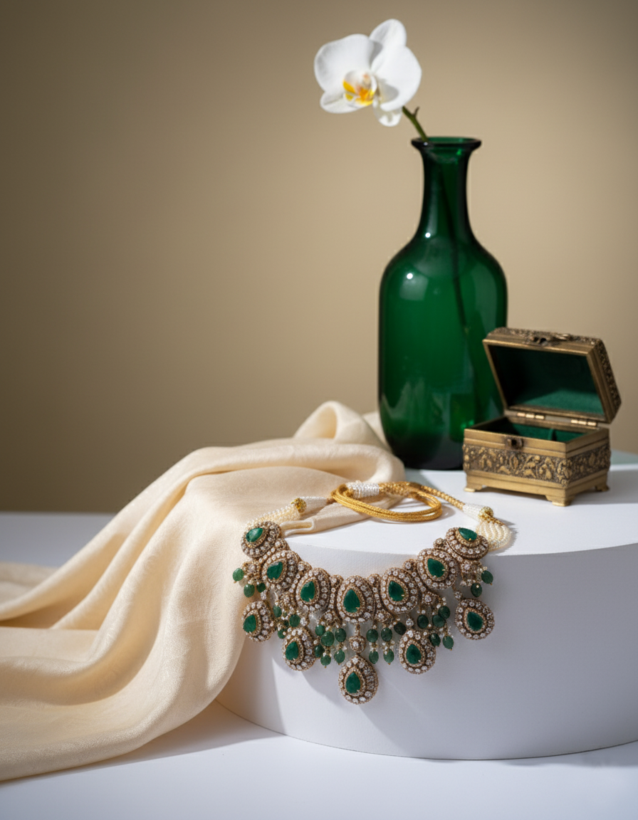 Polki Uncut Diamond Necklace with Victorian Finish - K1NK18YPOL030