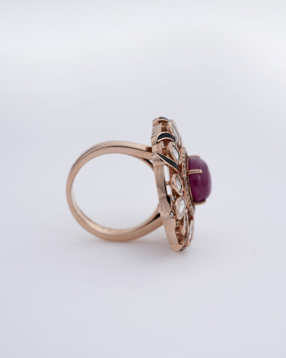Polki Uncut Diamond Ring with Jali Work Backing - K1RG18YPOL041