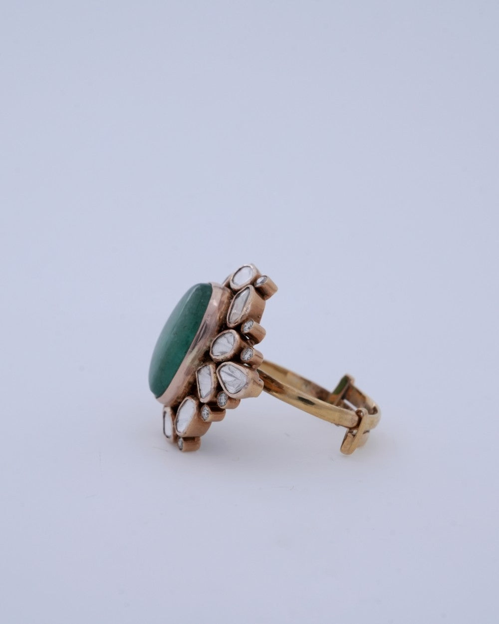 Polki Uncut Diamond Ring with Handcrafted Jali Back - K1RG18YPOL042