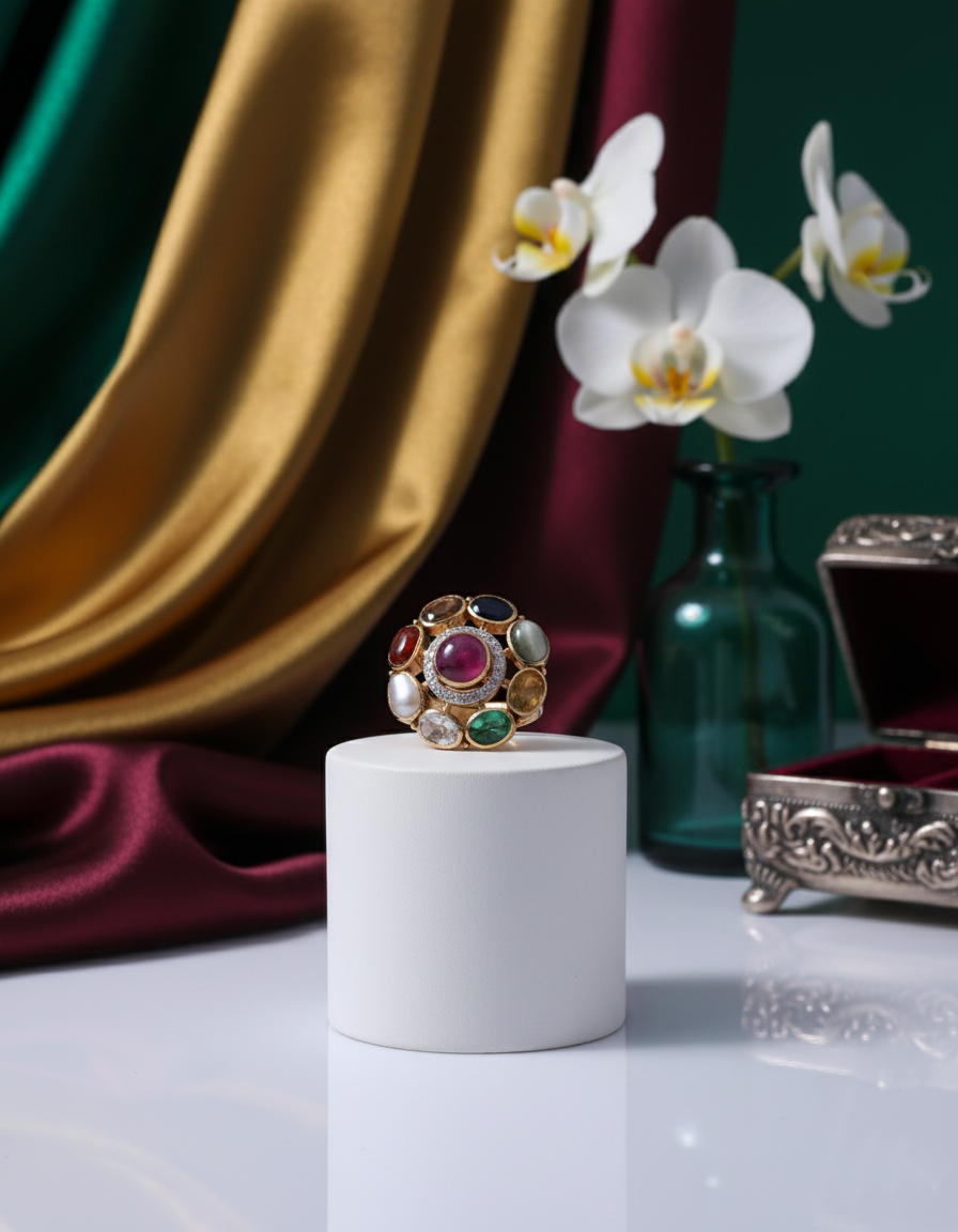 Polki Uncut Diamond Ring with Victorian Finish - K1RG18YPOL045