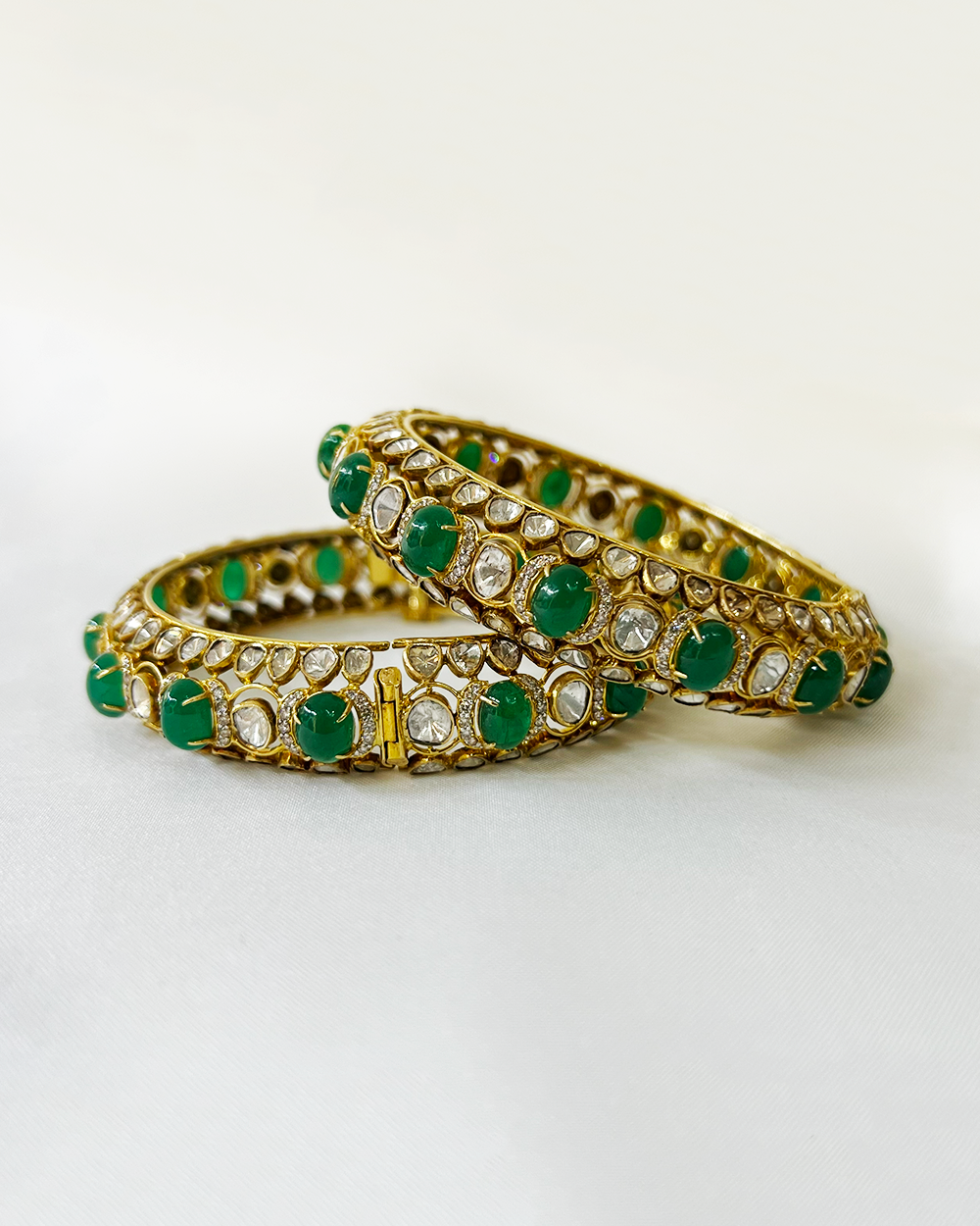 Polki Uncut Diamond Bangle with Open Filigree Back - K2BG18YPOL053