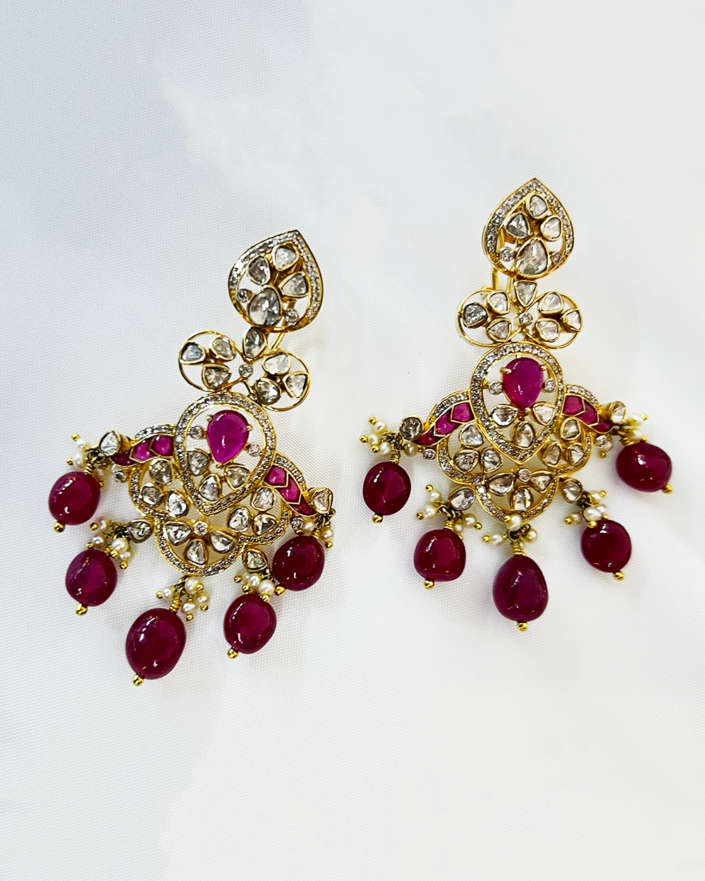 Polki Uncut Diamond Drops with Open Back Fliligree Craftmanship - K2ED18YPOL058