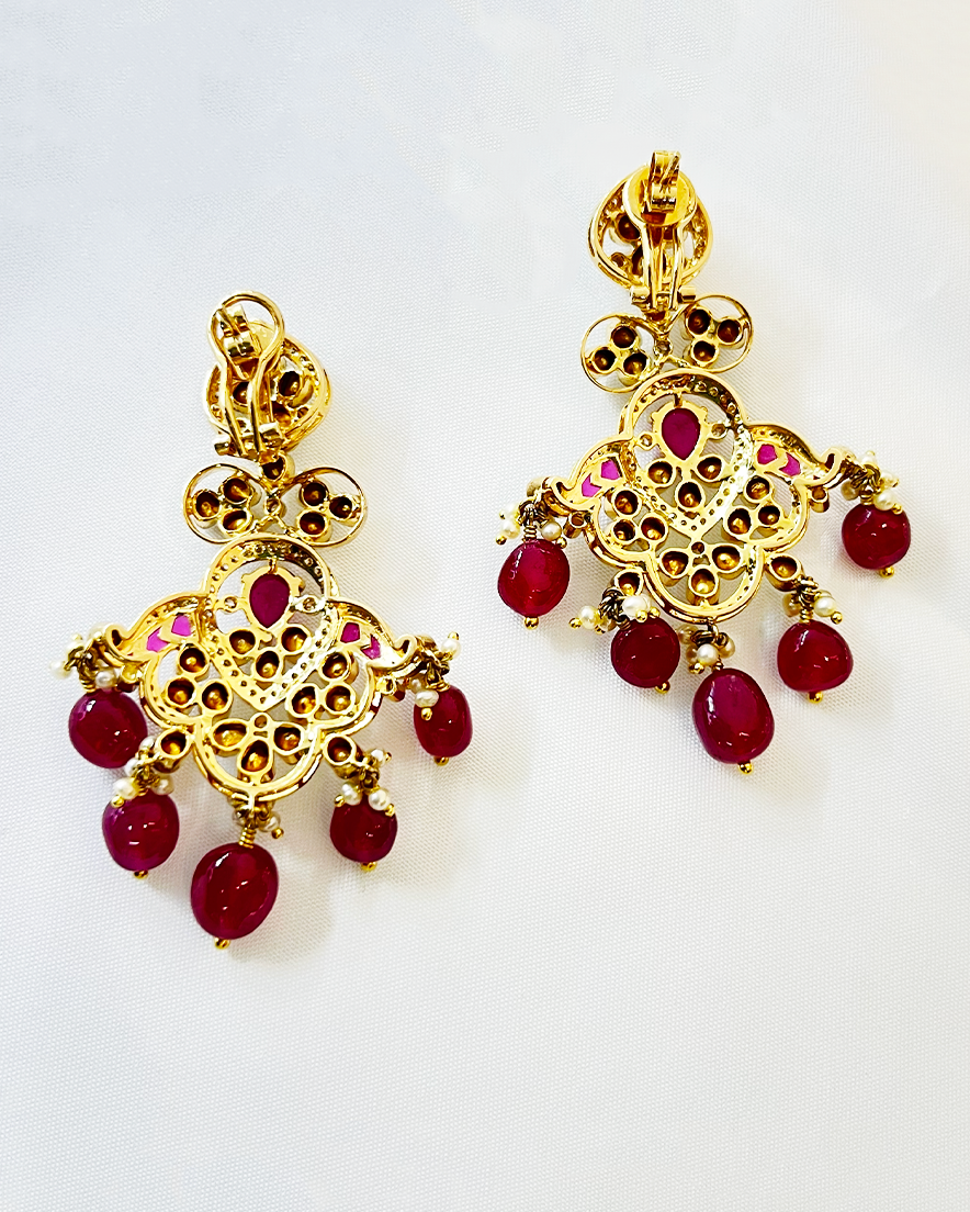 Polki Uncut Diamond Drops with Open Back Fliligree Craftmanship - K2ED18YPOL058