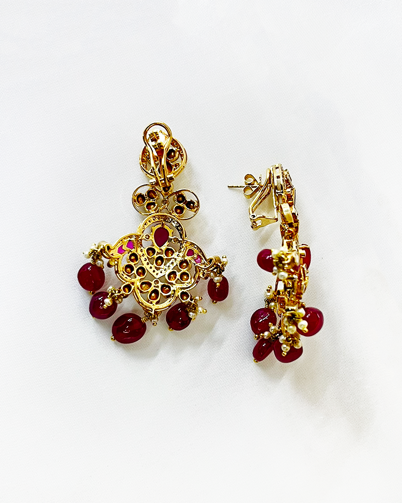 Polki Uncut Diamond Drops with Open Back Fliligree Craftmanship - K2ED18YPOL058