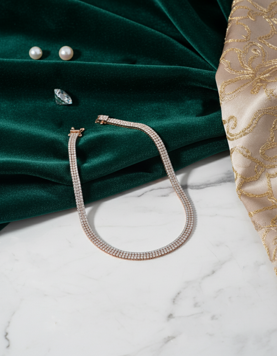 Diamond bracelet on a green fabric background