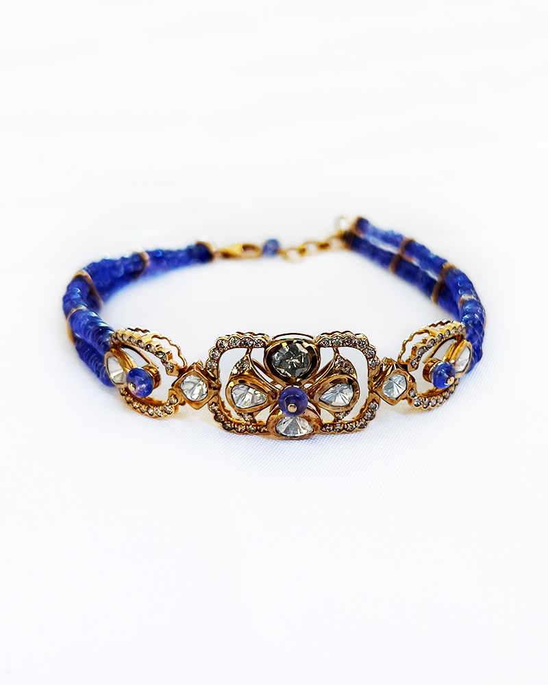 Polki Uncut Diamond Bracelet with Open Back Fliligree Craftmanship - K1BR18YPOL052