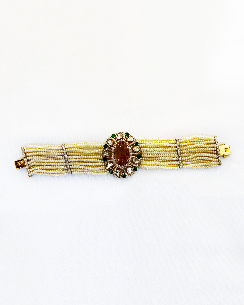 Polki Uncut Diamond Bracelet with Open Back Fliligree Craftmanship - K1BR18YPOL056