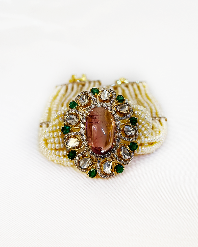 Polki Uncut Diamond Bracelet with Open Back Fliligree Craftmanship - K1BR18YPOL056