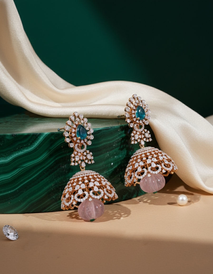 Brilliant Round-Cut Diamond Jumukkas in 18K Yellow Gold with Interchangeable Stones - K1EJ18YDIA013