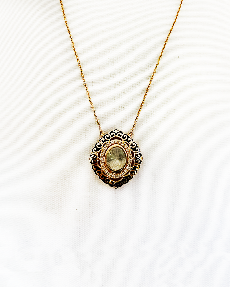 Polki Uncut Diamond Locket with Jali Work Backing - K1LT18YPOL060