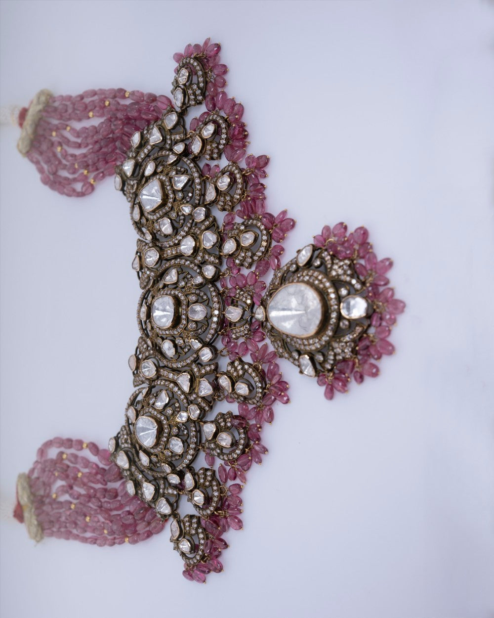 Polki Uncut Diamond Fancy Necklace with Open Back Fliligree Craftmanship - K1NK18YPOL022