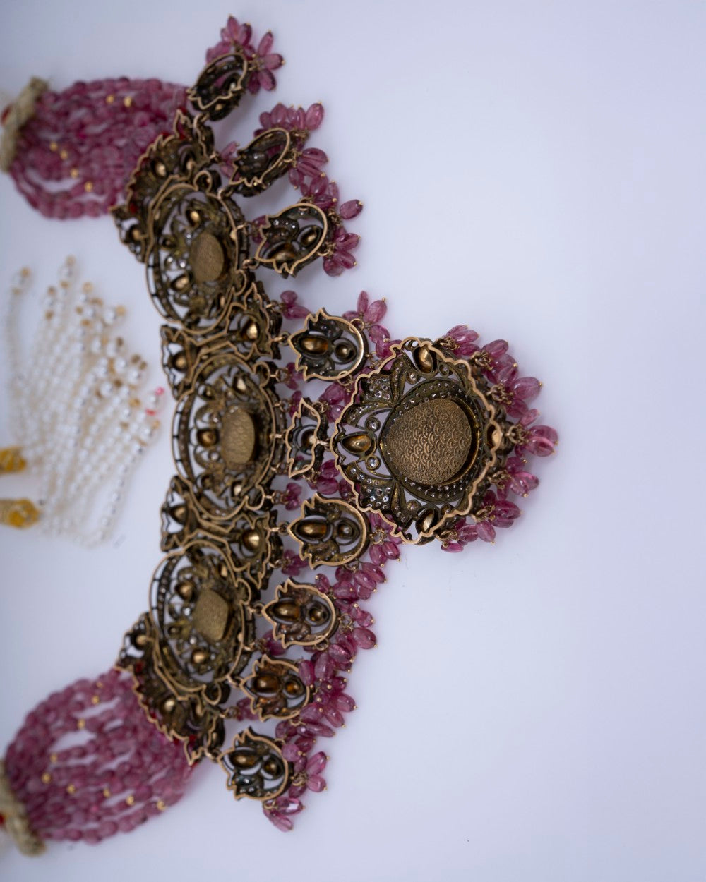 Polki Uncut Diamond Fancy Necklace with Open Back Fliligree Craftmanship - K1NK18YPOL022