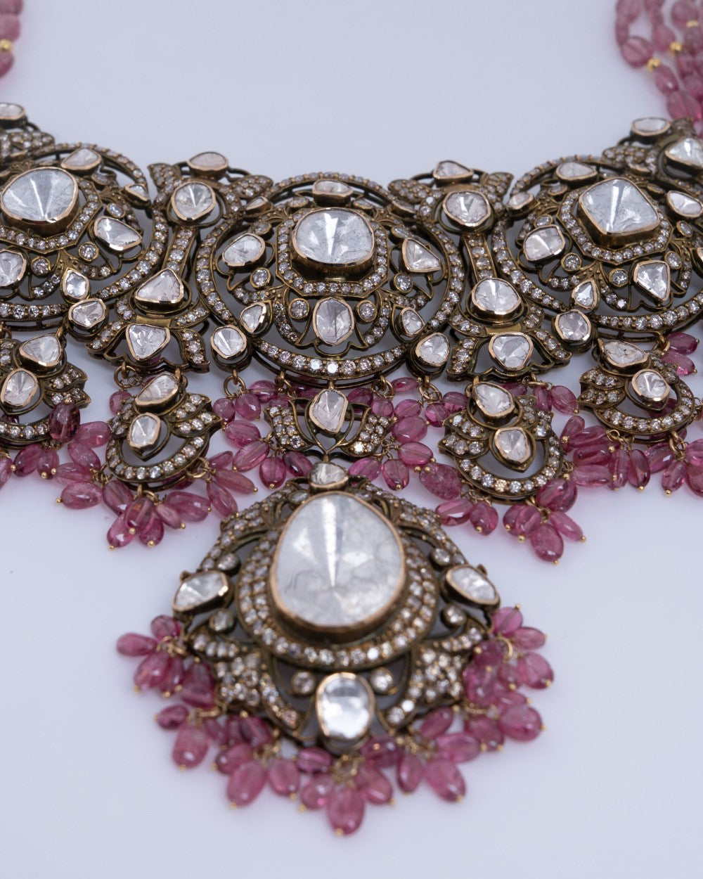 Polki Uncut Diamond Fancy Necklace with Open Back Fliligree Craftmanship - K1NK18YPOL022