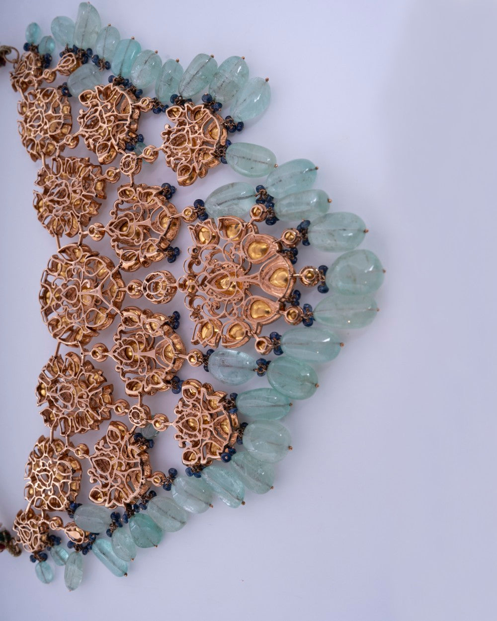 Polki Uncut Diamond Fancy Necklace with Open Back Fliligree Craftmanship - K1NK18YPOL023