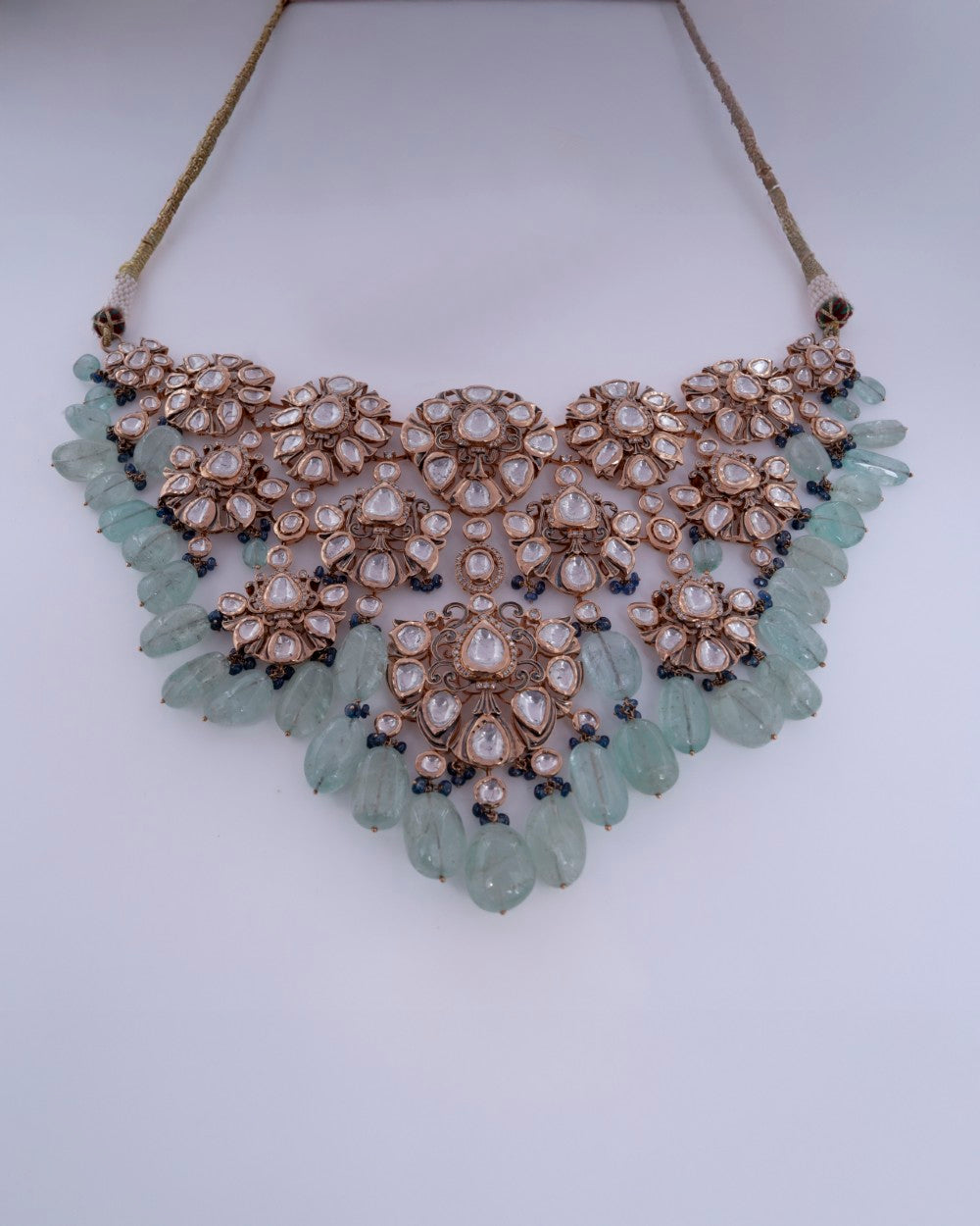 Polki Uncut Diamond Fancy Necklace with Open Back Fliligree Craftmanship - K1NK18YPOL023