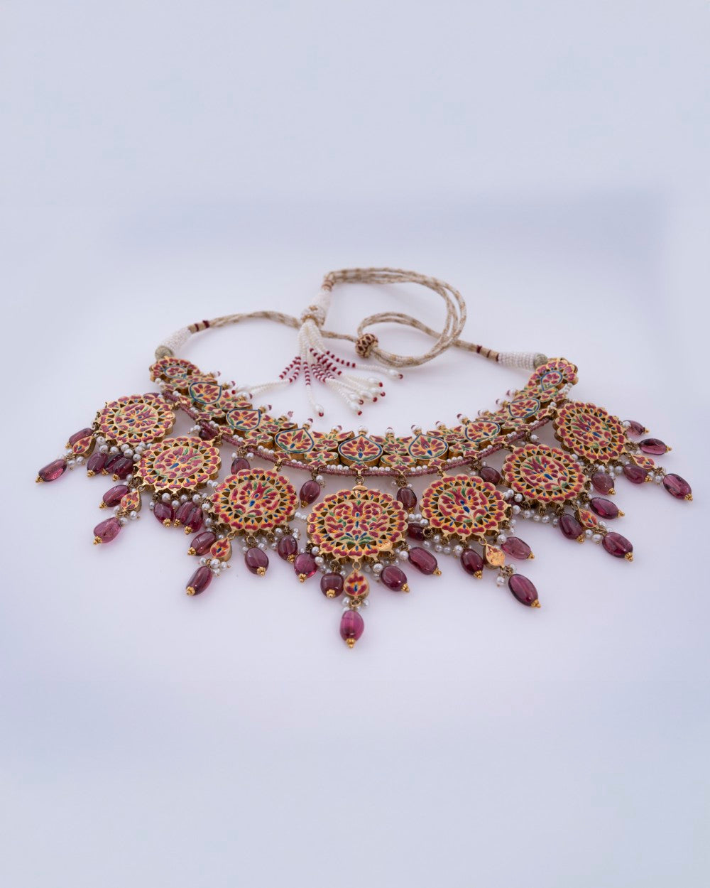 Polki Uncut Diamond Fancy Necklace with Enamal Backing - K1NK18YPOL024