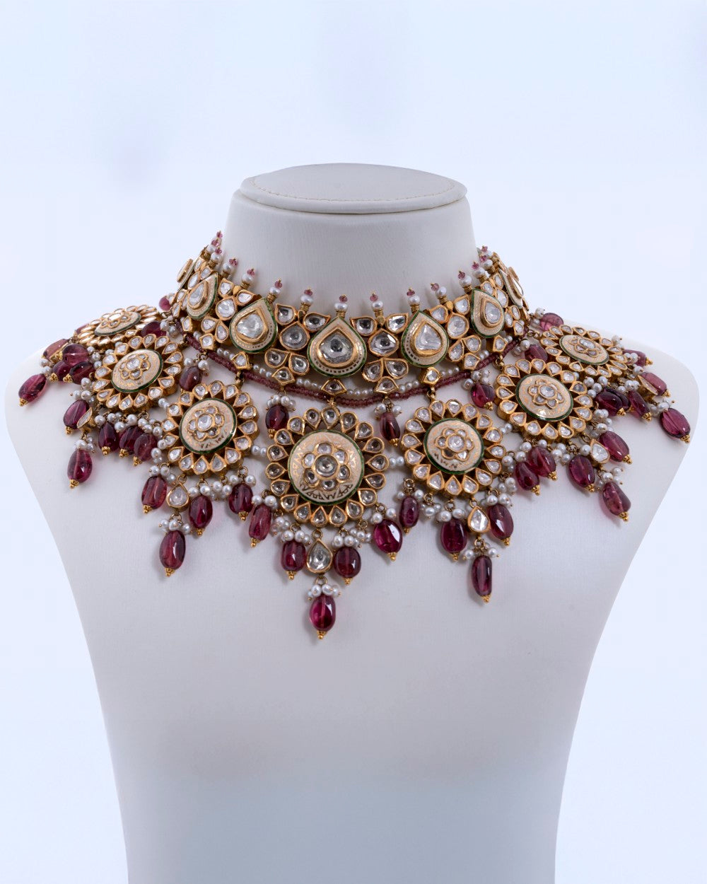 Polki Uncut Diamond Fancy Necklace with Enamal Backing - K1NK18YPOL024