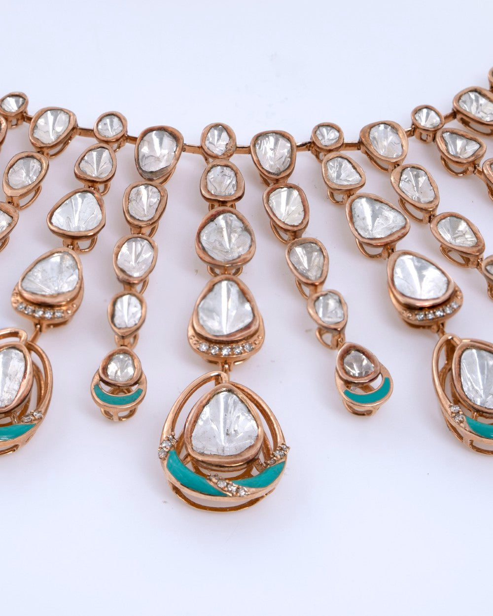 Polki Uncut Diamond Fancy Necklace with Jali Work Backing - K1NK18YPOL025