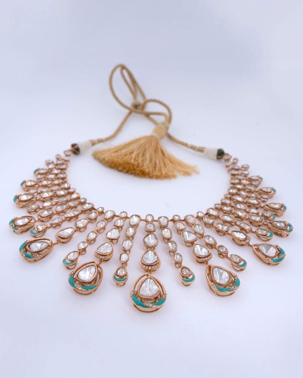 Polki Uncut Diamond Fancy Necklace with Jali Work Backing - K1NK18YPOL025