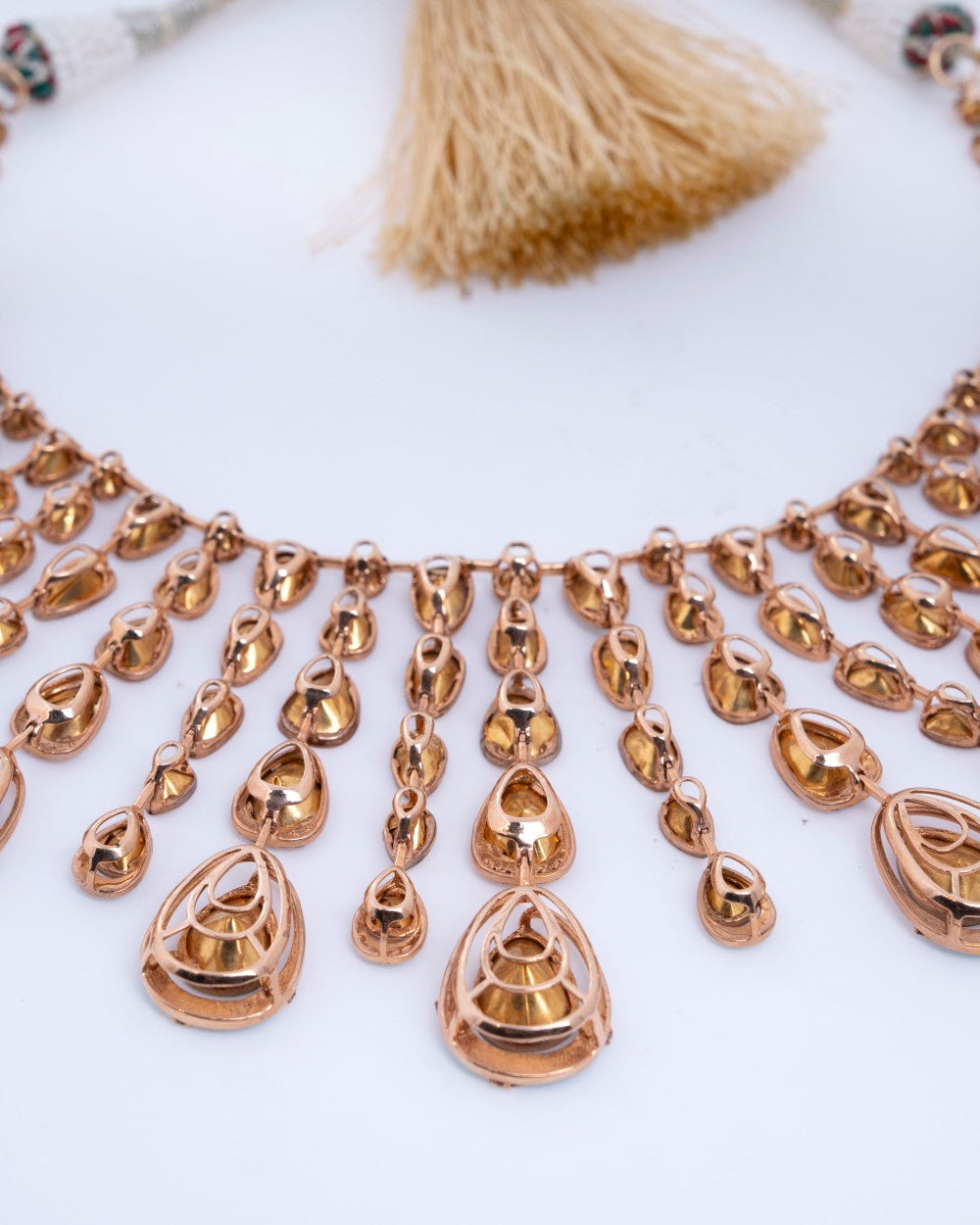 Polki Uncut Diamond Fancy Necklace with Jali Work Backing - K1NK18YPOL025