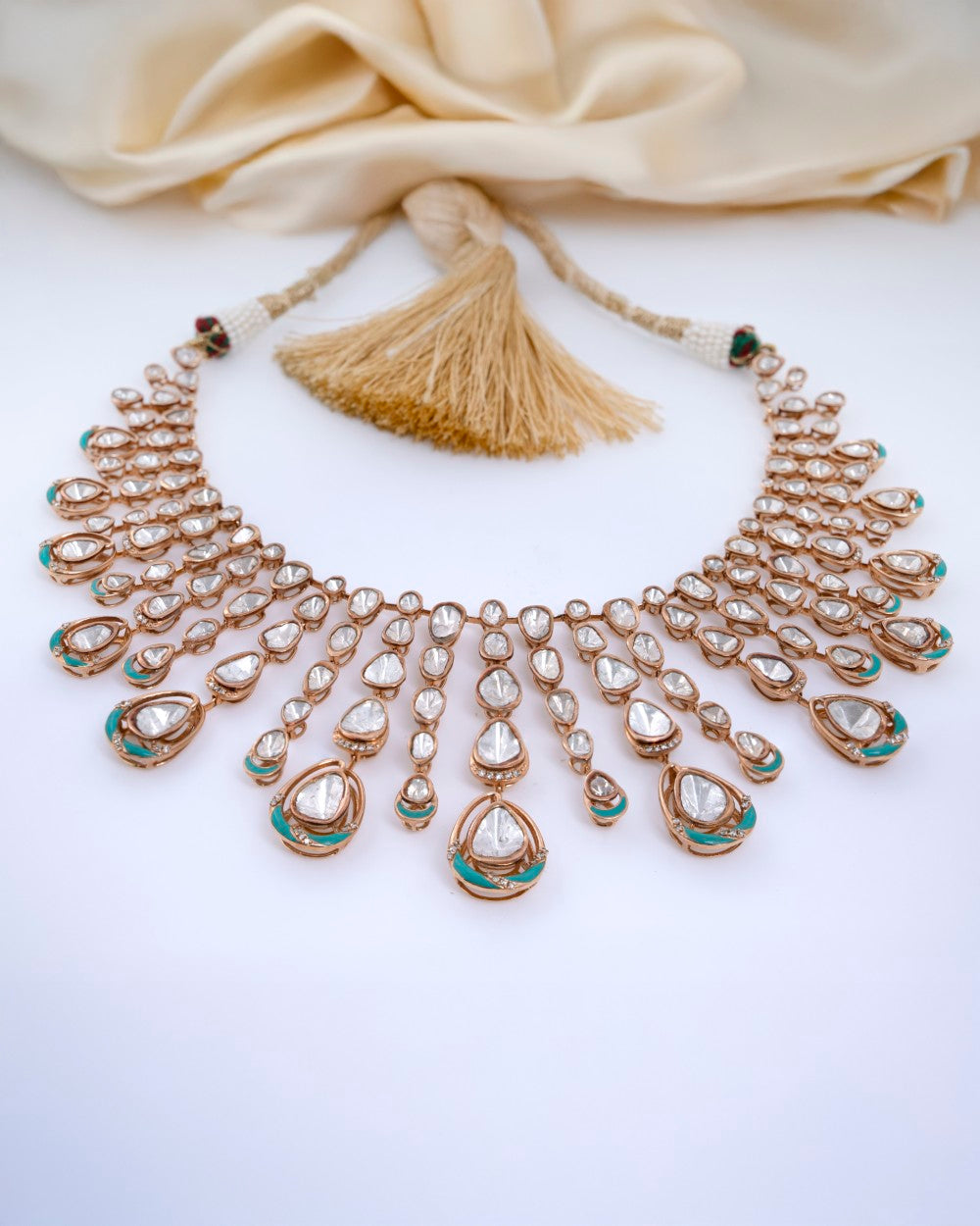 Polki Uncut Diamond Fancy Necklace with Jali Work Backing - K1NK18YPOL025