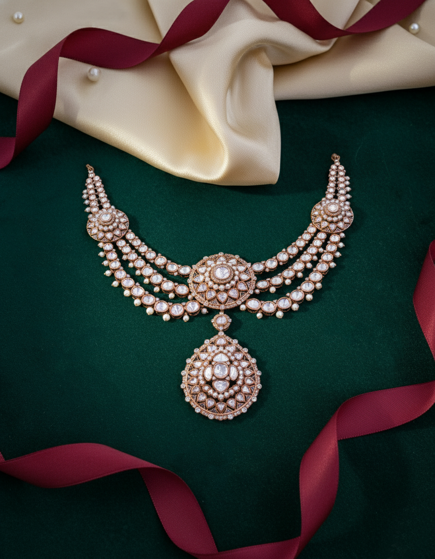 Polki Uncut Diamond Necklace with Open Filigree Back - K1NK18YPOL029