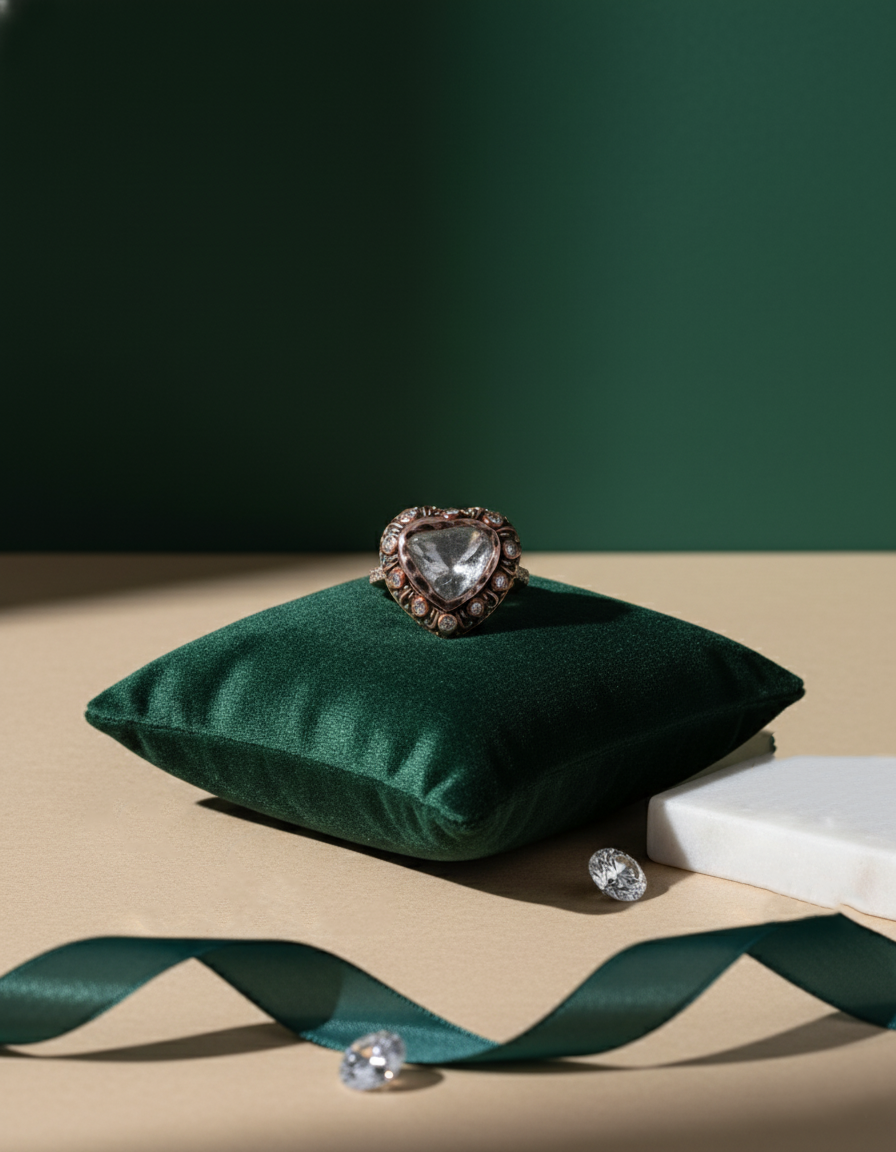 Polki Uncut Diamond Heart Shaped Ring - K1RG18YPOL034