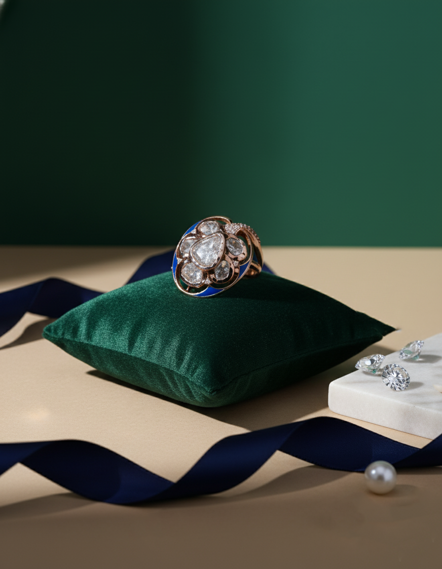 Polki Uncut Diamond Ring with Handcrafted Jali Back - K1RG18YPOL037