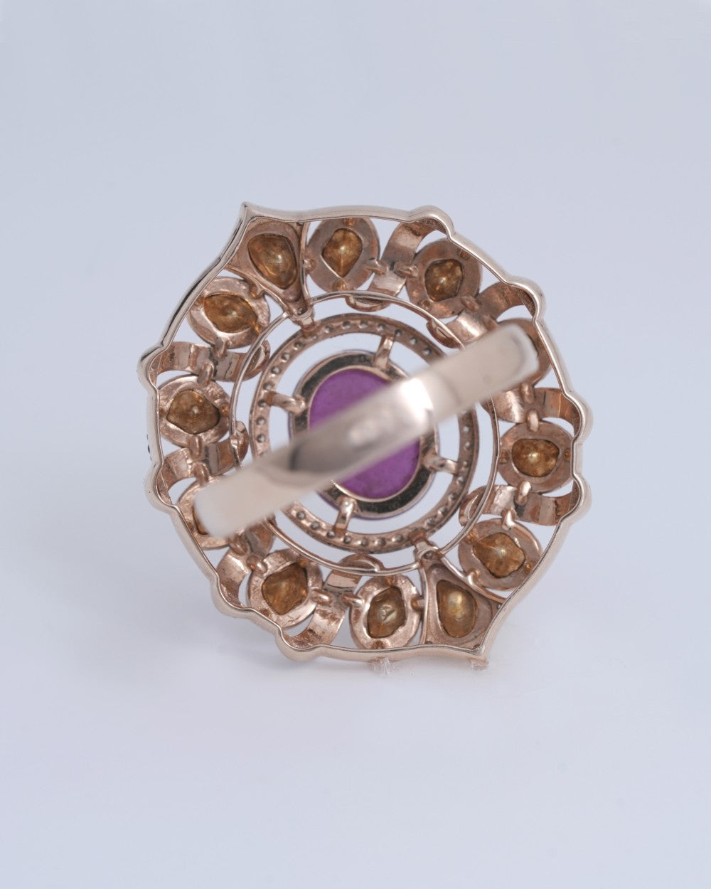 Polki Uncut Diamond Ring with Jali Work Backing - K1RG18YPOL041