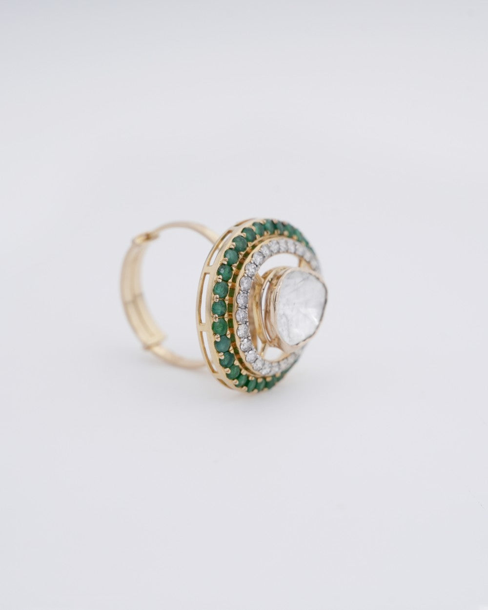 Polki Uncut Diamond Ring with Handcrafted Jali Back - K1RG18YPOL043