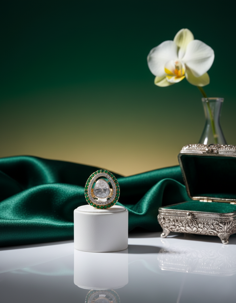 Polki Uncut Diamond Ring with Handcrafted Jali Back - K1RG18YPOL043