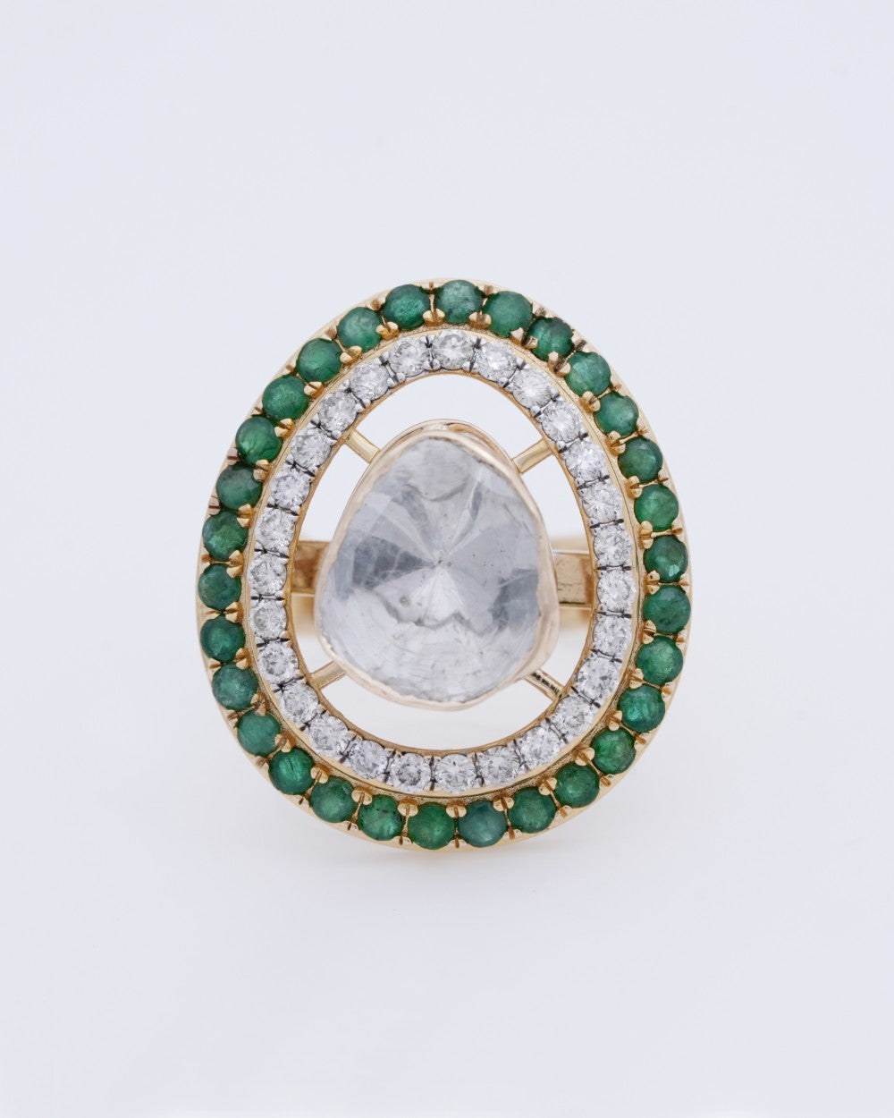 Polki Uncut Diamond Ring with Handcrafted Jali Back - K1RG18YPOL043