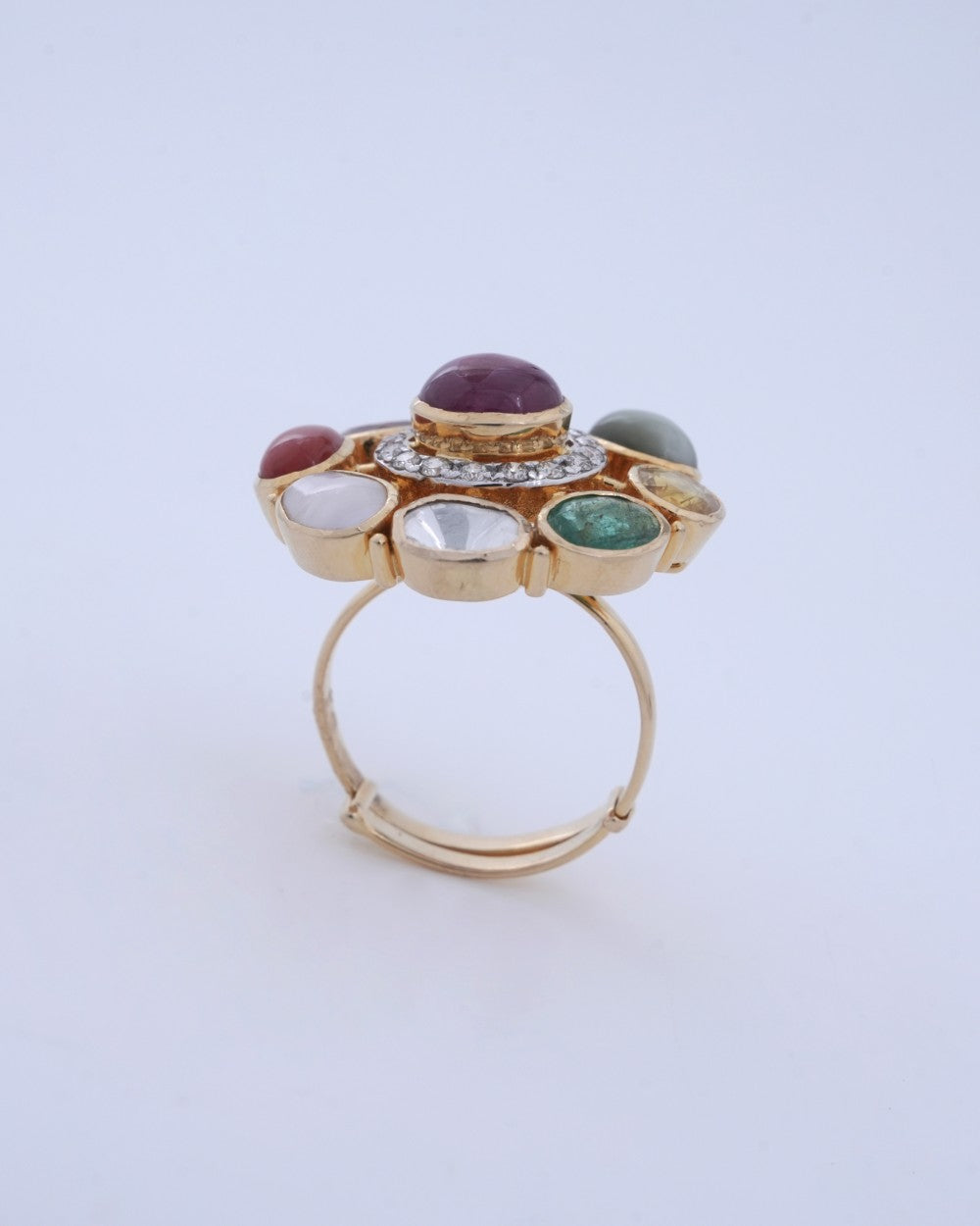 Polki Uncut Diamond Ring with Victorian Finish - K1RG18YPOL045