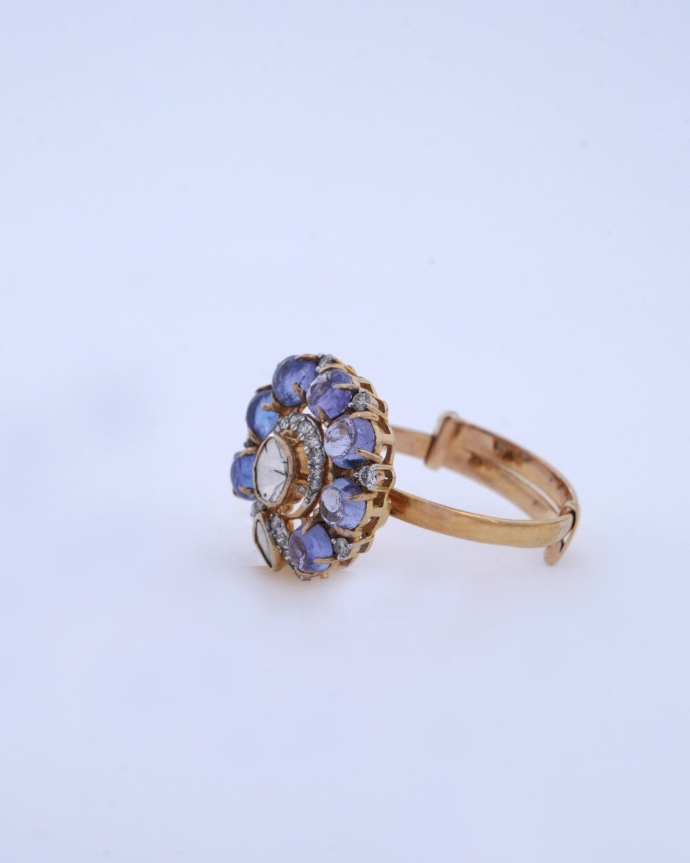 Polki Uncut Diamond Ring with Jali Work Backing - K1RG18YPOL048