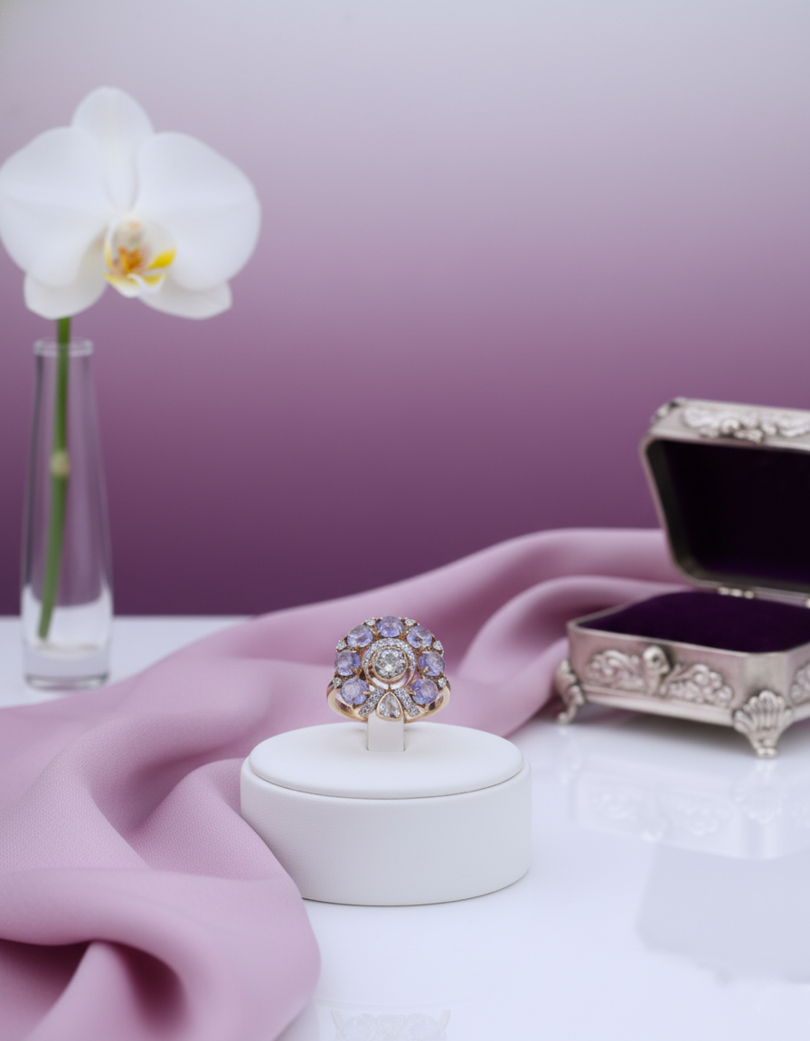 Polki Uncut Diamond Ring with Jali Work Backing - K1RG18YPOL048