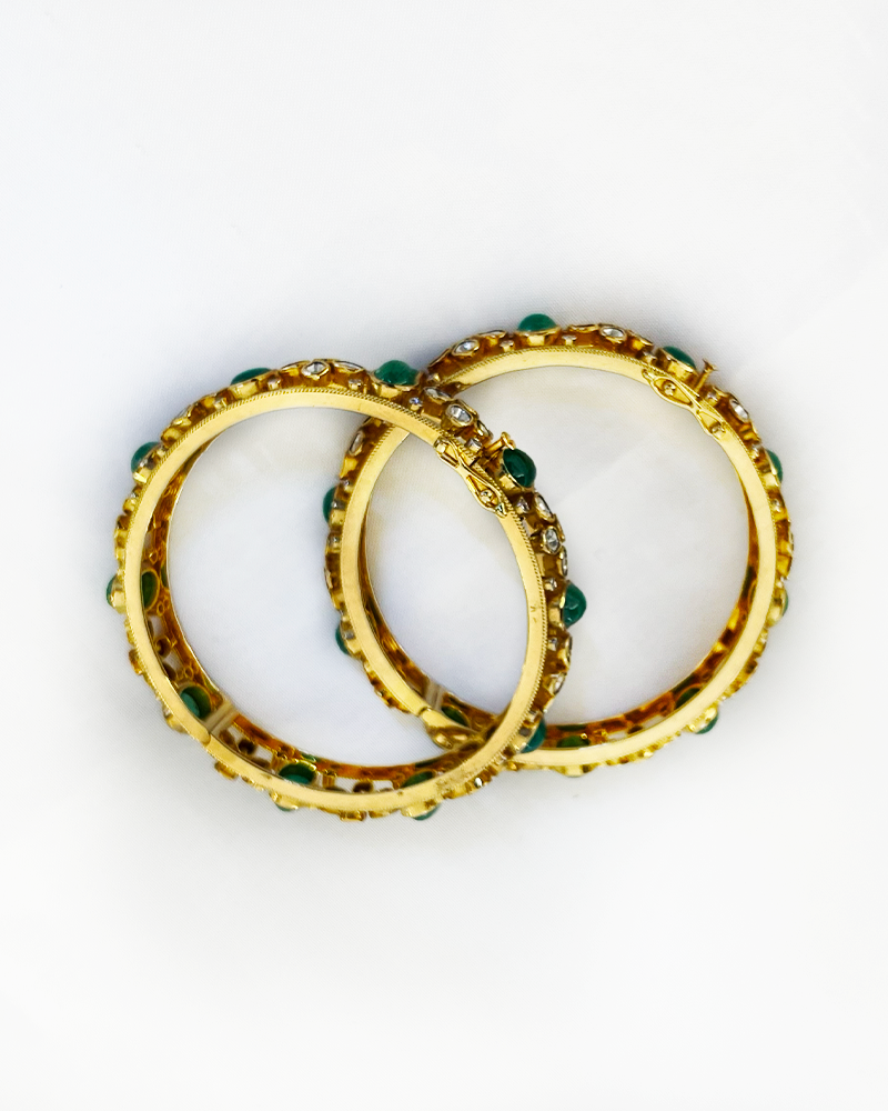 Polki Uncut Diamond Bangle with Open Filigree Back - K2BG18YPOL054