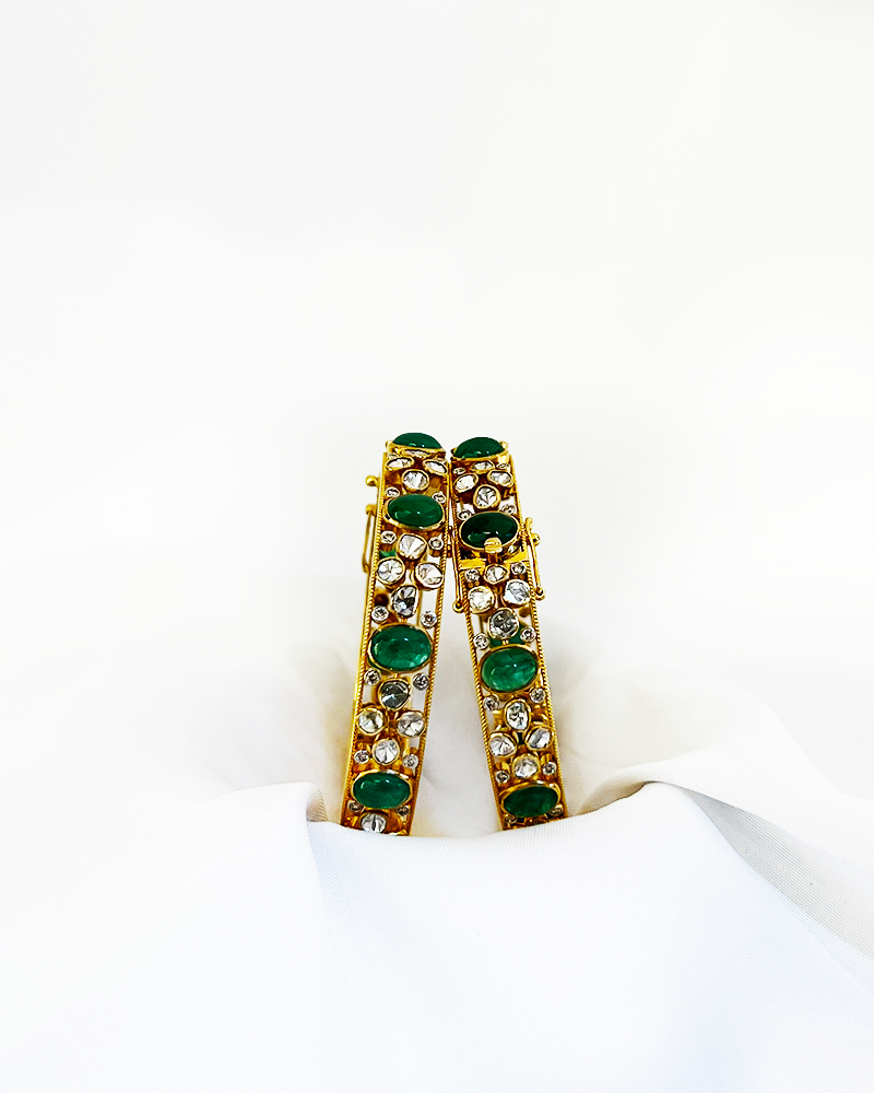 Polki Uncut Diamond Bangle with Open Filigree Back - K2BG18YPOL054