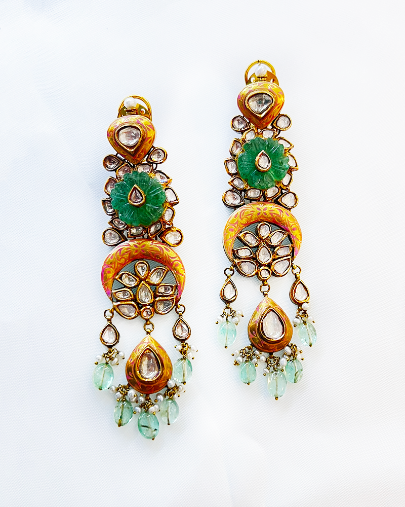 Polki Uncut Diamond Drops with Enamal Backing - K2ED18YPOL057