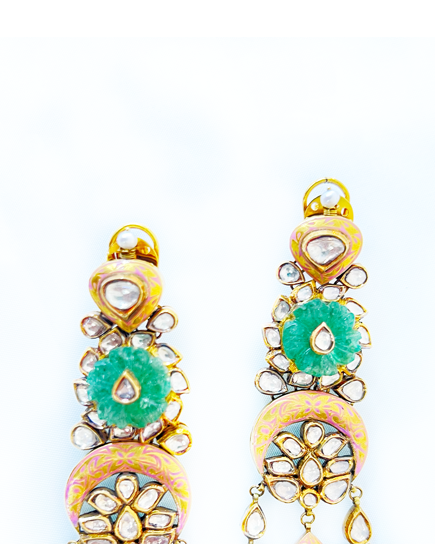 Polki Uncut Diamond Drops with Enamal Backing - K2ED18YPOL057