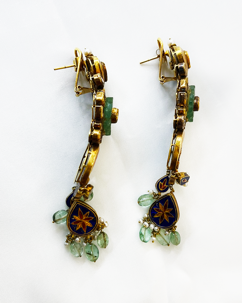 Polki Uncut Diamond Drops with Enamal Backing - K2ED18YPOL057