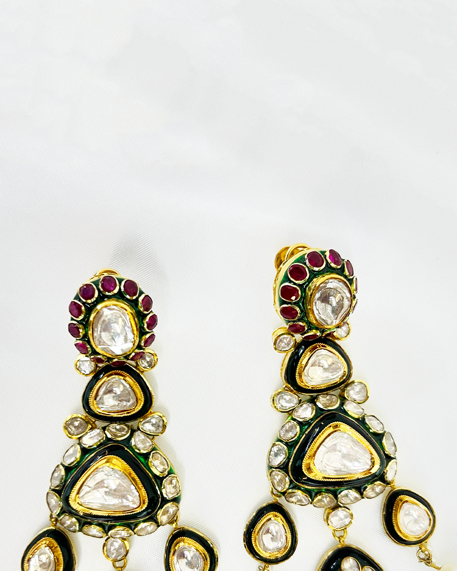 Polki Uncut Diamond Drops with Enamal Backing - K2ED18YPOL059