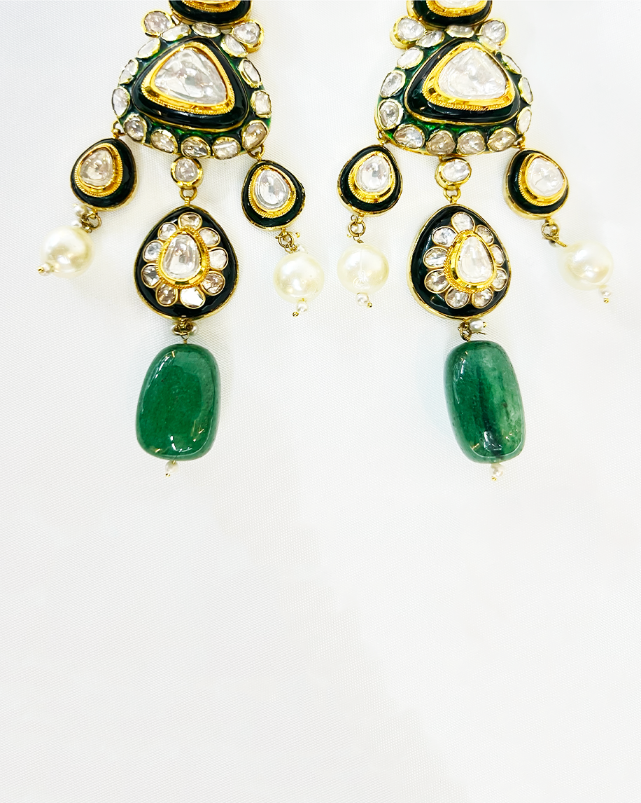 Polki Uncut Diamond Drops with Enamal Backing - K2ED18YPOL059